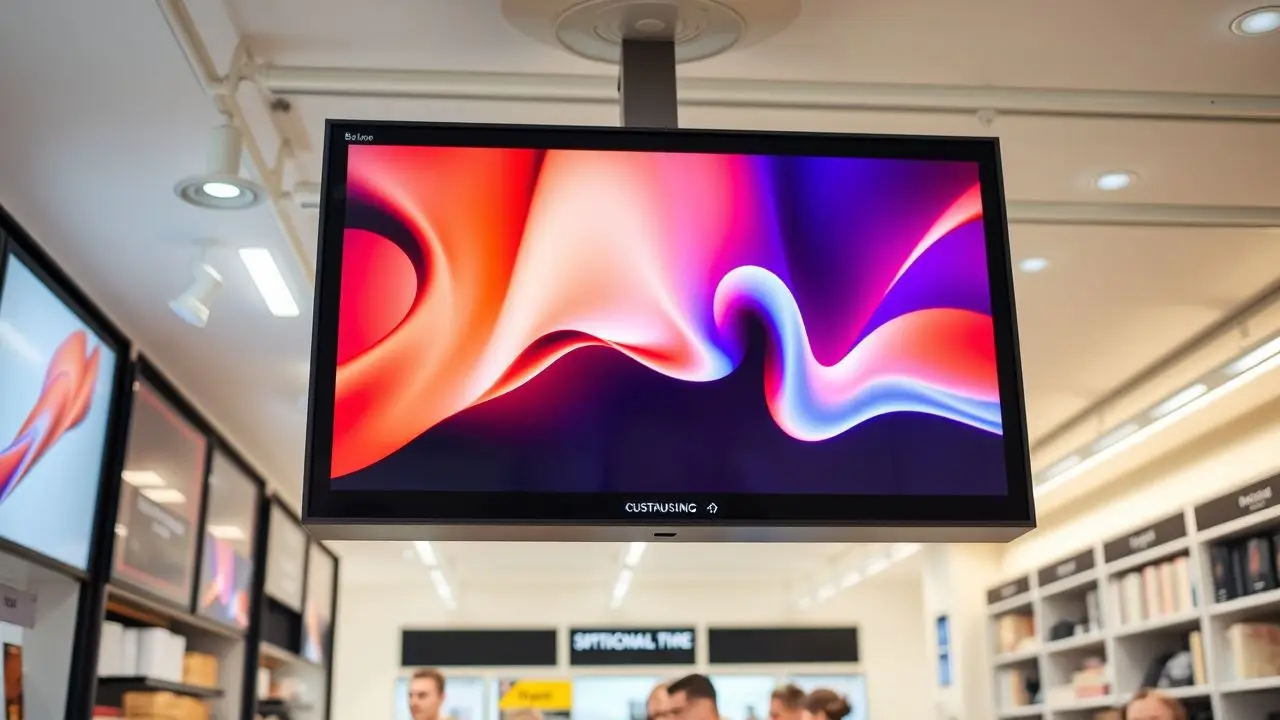 A digital signage display in a modern, vibrant retail store.