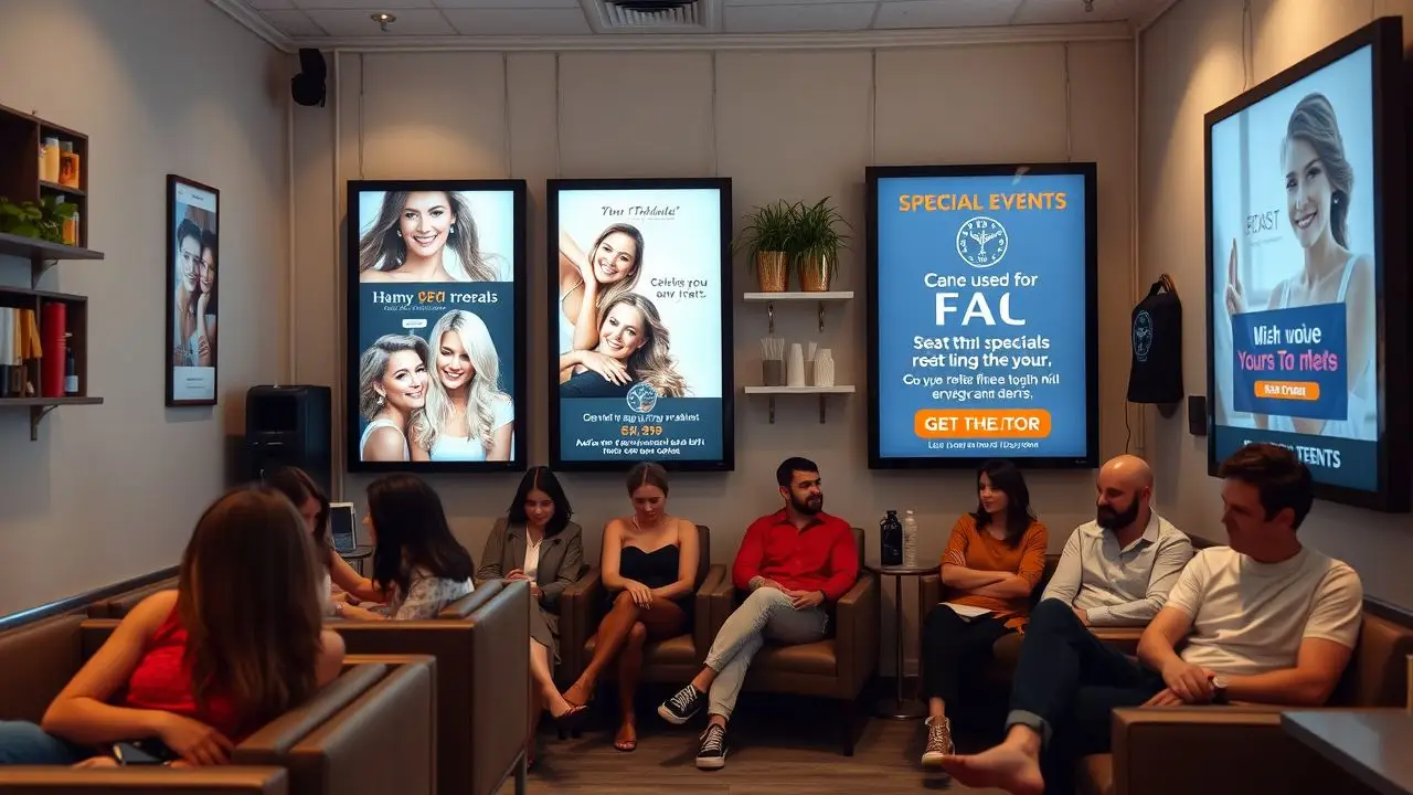 A diverse group of customers in a casual, stylish salon interior.