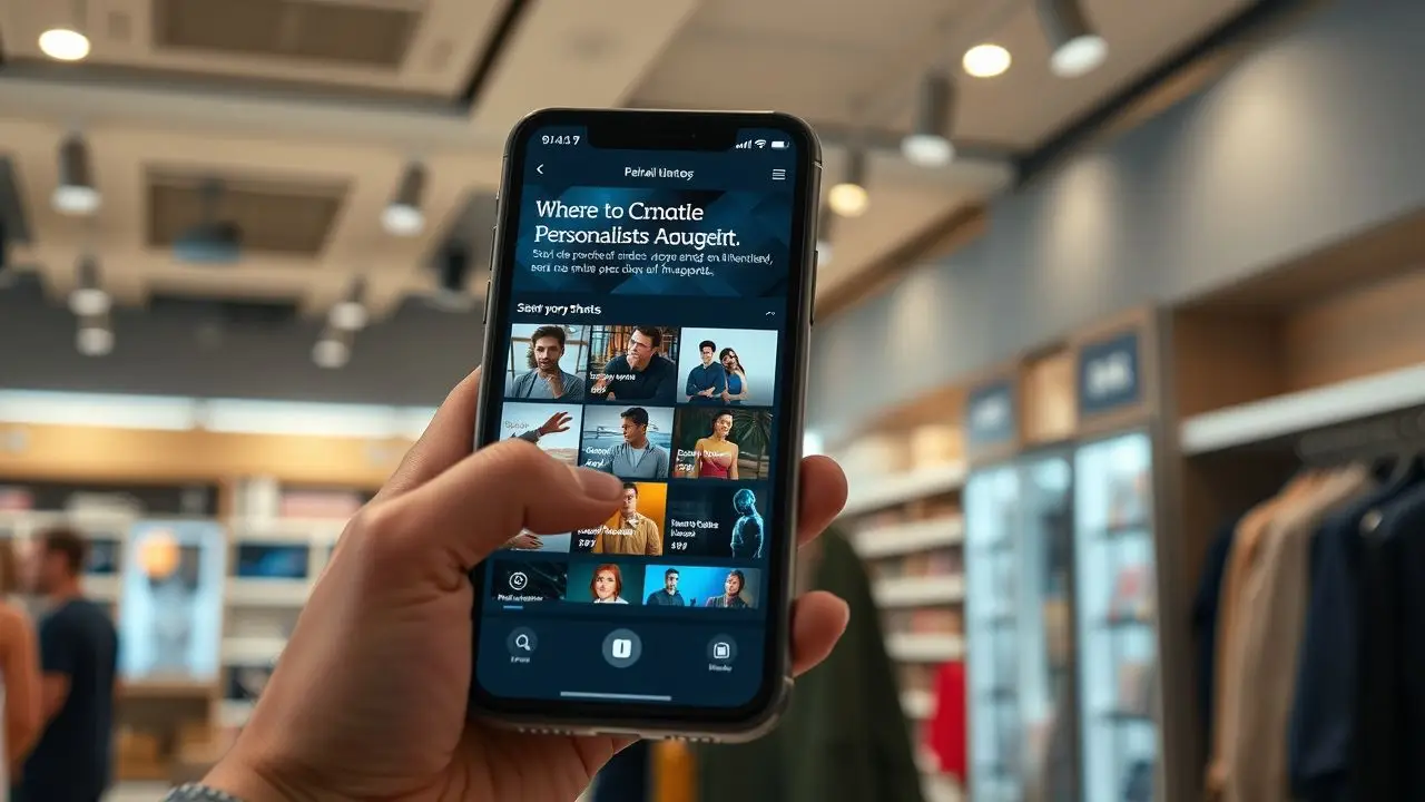 A modern retail store with personalized digital AI displays. A modern retail store with personalized digital AI displays.