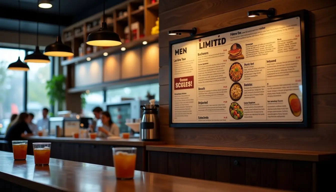 An AI-powered, customer-centric menu board in a restaurant. An AI-powered, customer-centric menu board in a restaurant.
