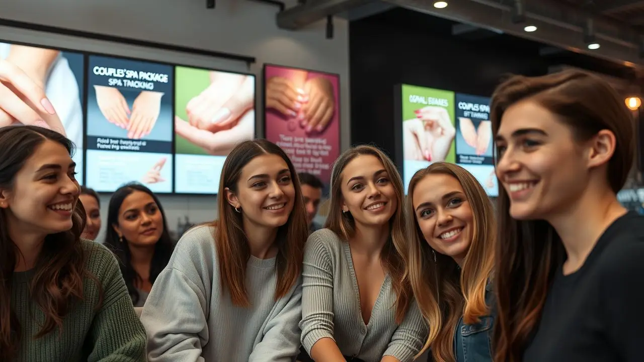 A diverse group of young adults enjoying a spa day at a modern salon. A diverse group of young adults enjoying a spa day at a modern salon.