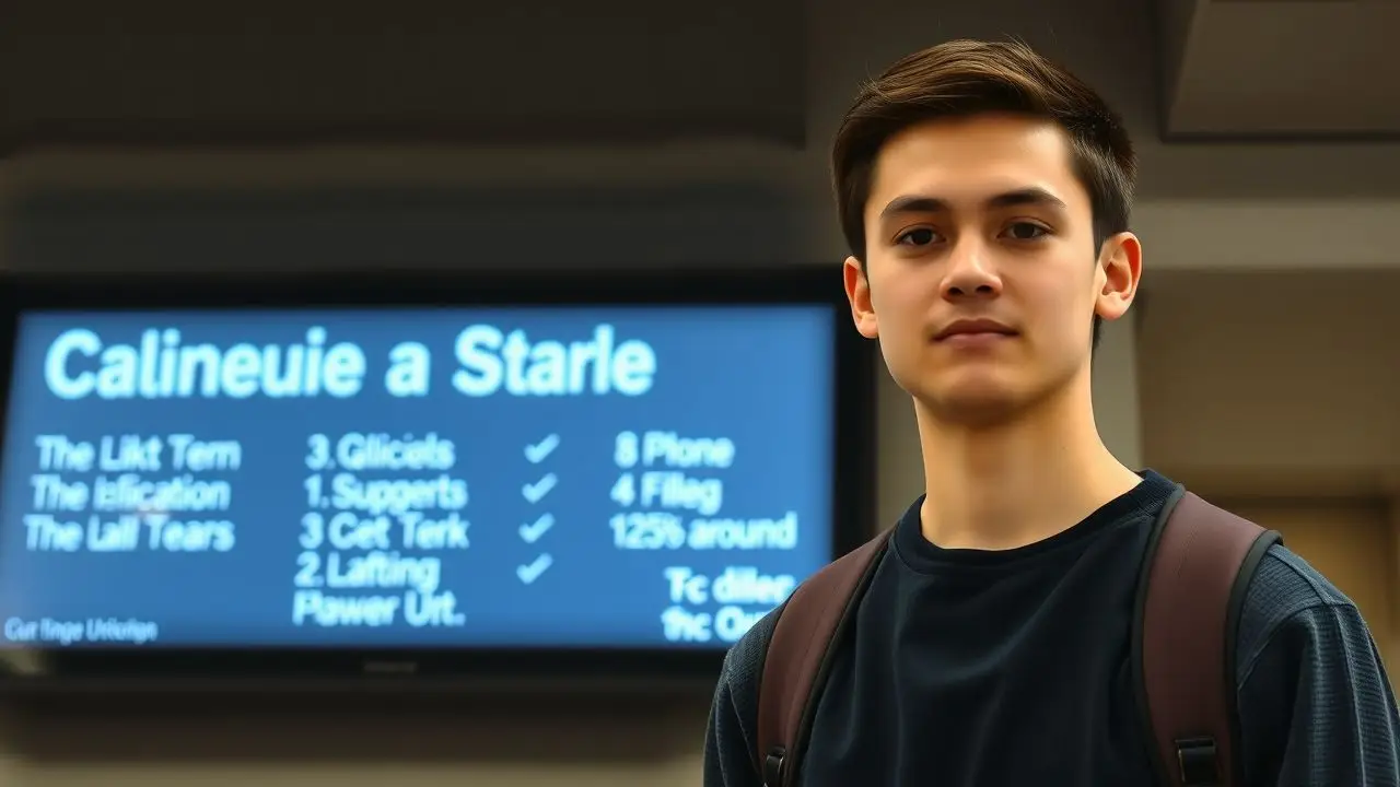 A college student standing by a university campus digital sign. A college student standing by a university campus digital sign.