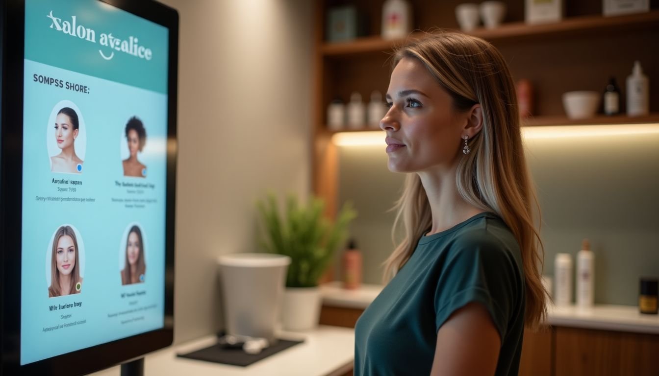 A woman in her 30s looks at spa service menu. A woman in her 30s looks at spa service menu.