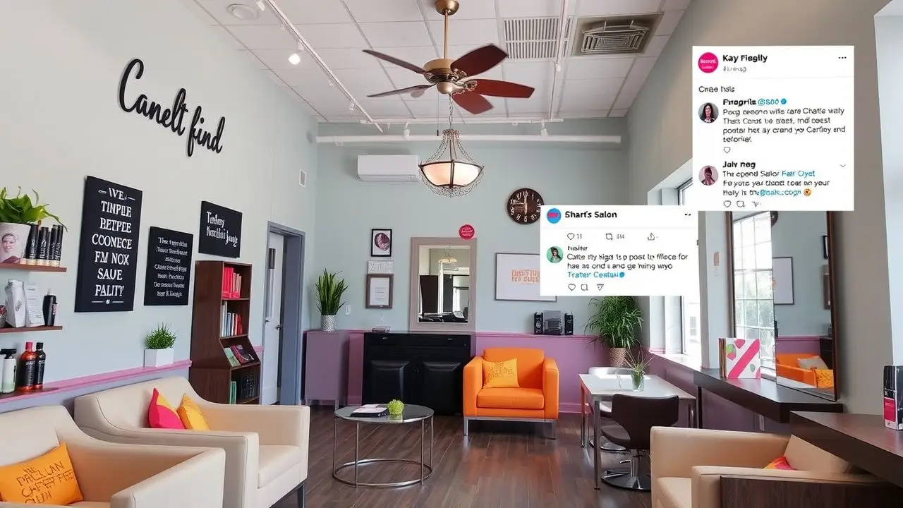 A vibrant and welcoming salon interior with personalized messages and promotions. A vibrant and welcoming salon interior with personalized messages and promotions.
