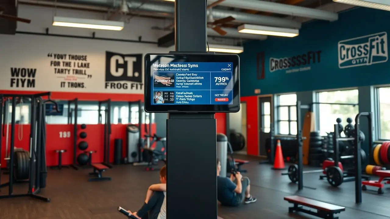 Real-time class updates and motivational quotes in a CrossFit gym. Real-time class updates and motivational quotes in a CrossFit gym.