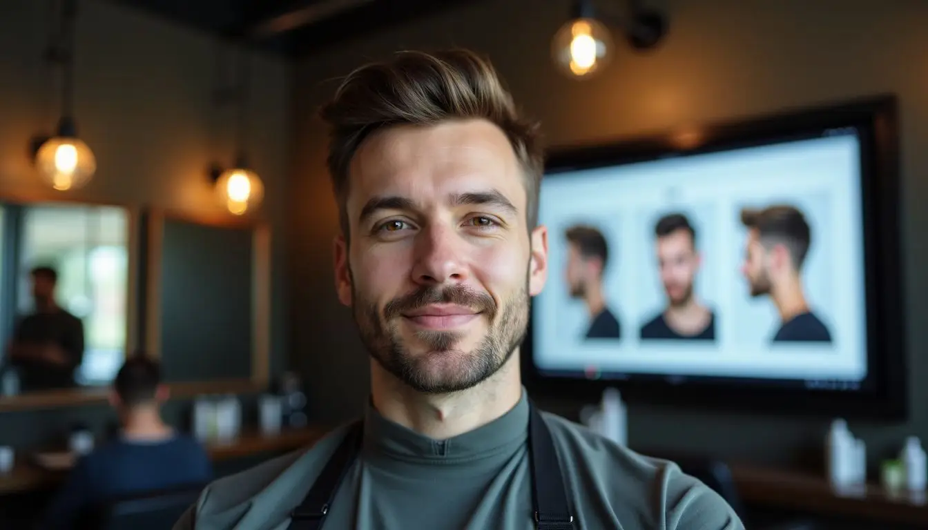 A barber in a trendy barbershop with industrial decor. A barber in a trendy barbershop with industrial decor.