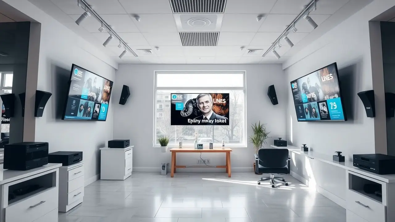 A modern salon with sleek digital screens and welcoming atmosphere. A modern salon with sleek digital screens and welcoming atmosphere.