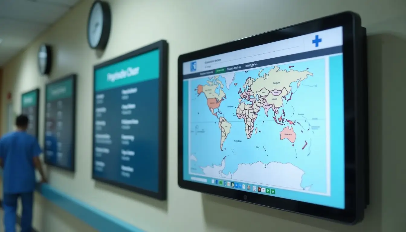A hospital digital map guides patients to departments with real-time updates.