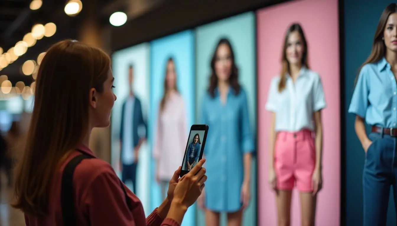 A retail store with vibrant digital displays creates an engaging shopping experience. A retail store with vibrant digital displays creates an engaging shopping experience.