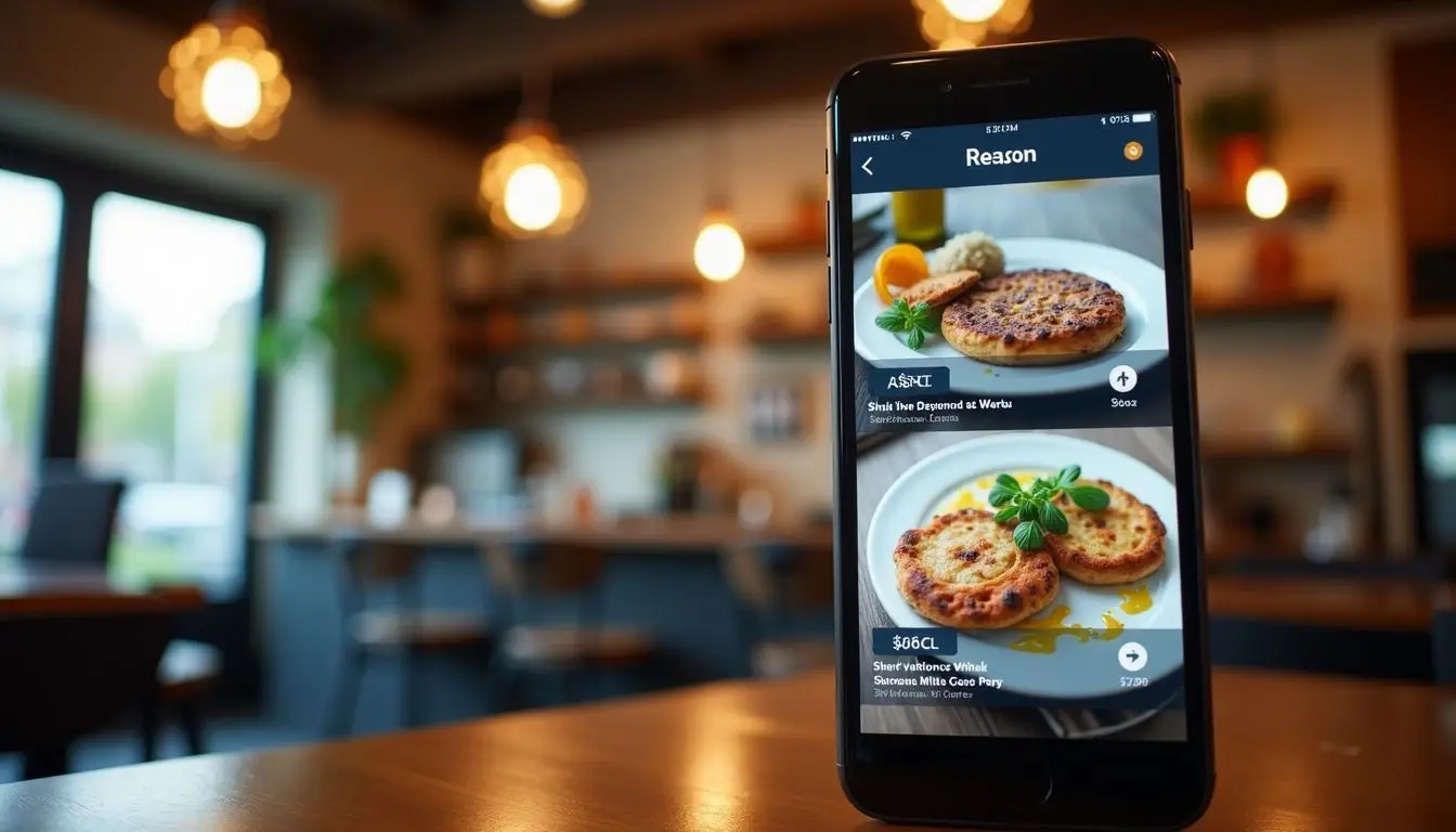 A cozy café with a modern digital menu board and warm decor.