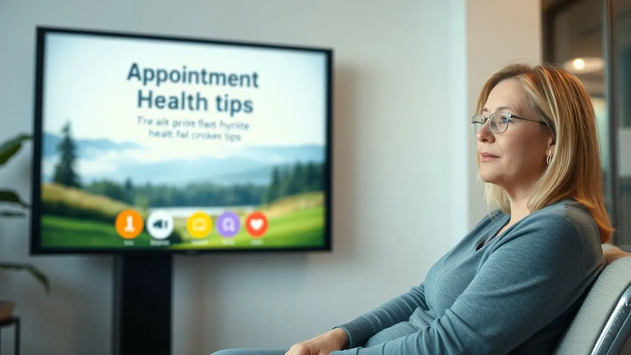 A woman in her 30s waits in a medical office. A woman in her 30s waits in a medical office.