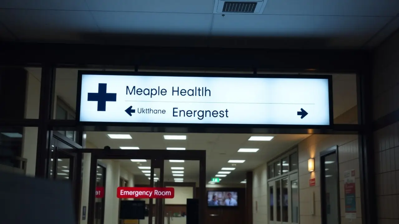 A digital sign at a hospital entrance provides health information and directions. A digital sign at a hospital entrance provides health information and directions.