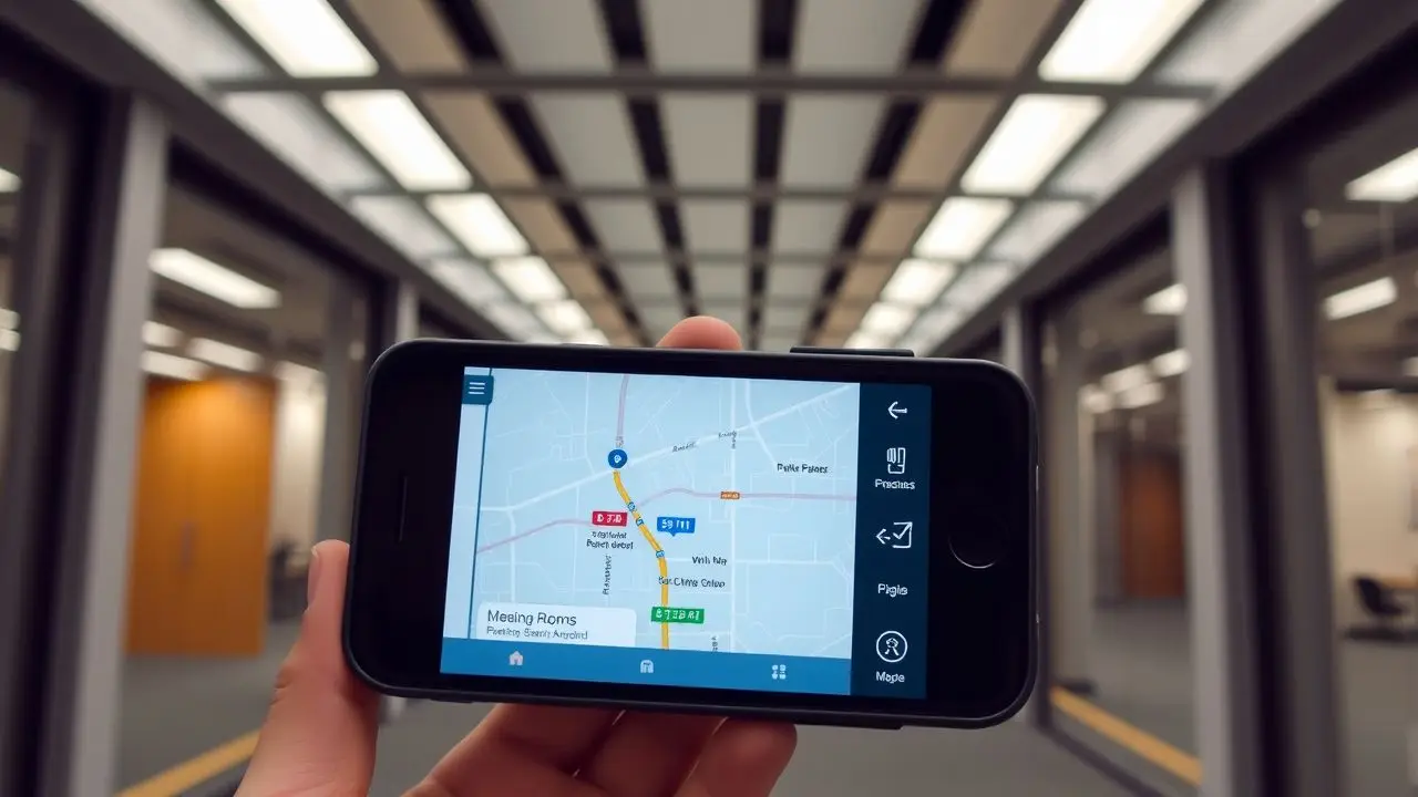 A personalized digital map in an office building provides clear navigation.