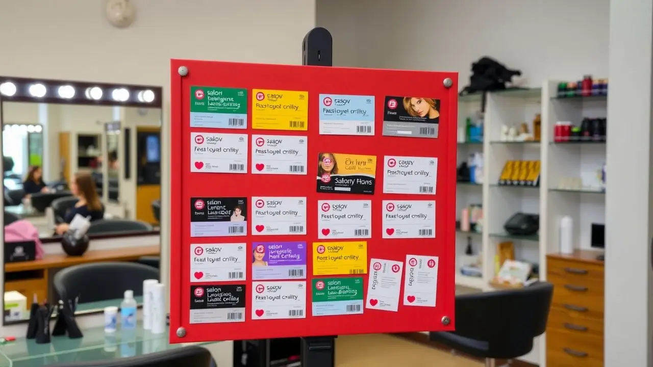 A display board showing salon loyalty cards in a salon environment.