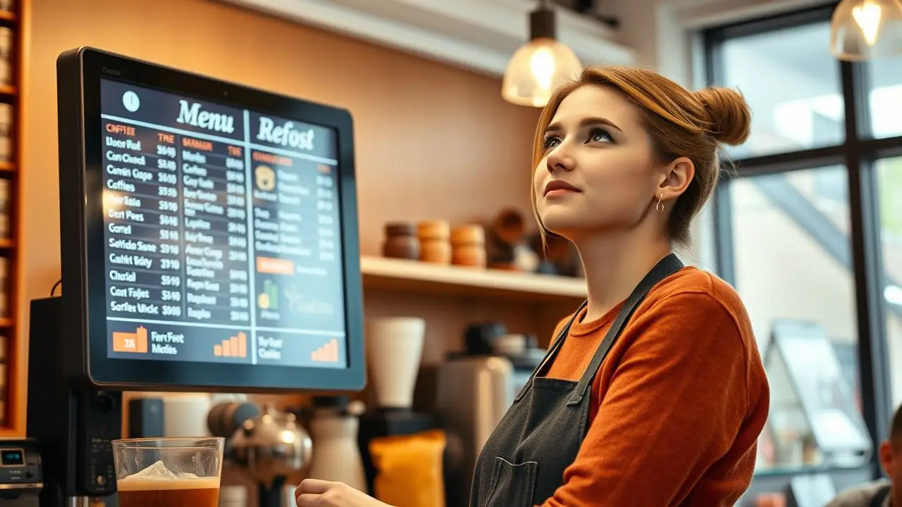 A young woman barista working in a modern coffee shop. A young woman barista working in a modern coffee shop.