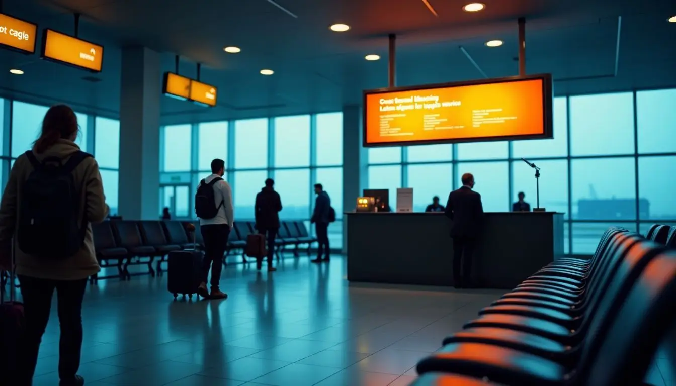 A digital sign at an airport service station attracts travelers. A digital sign at an airport service station attracts travelers.