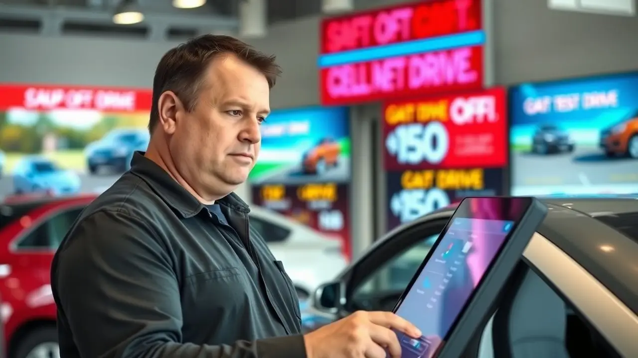 A man is scheduling a test drive at a car dealership.