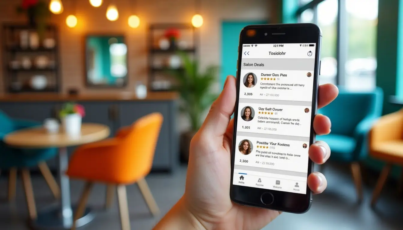 The image features a salon's digital display and colorful decor. The image features a salon's digital display and colorful decor.