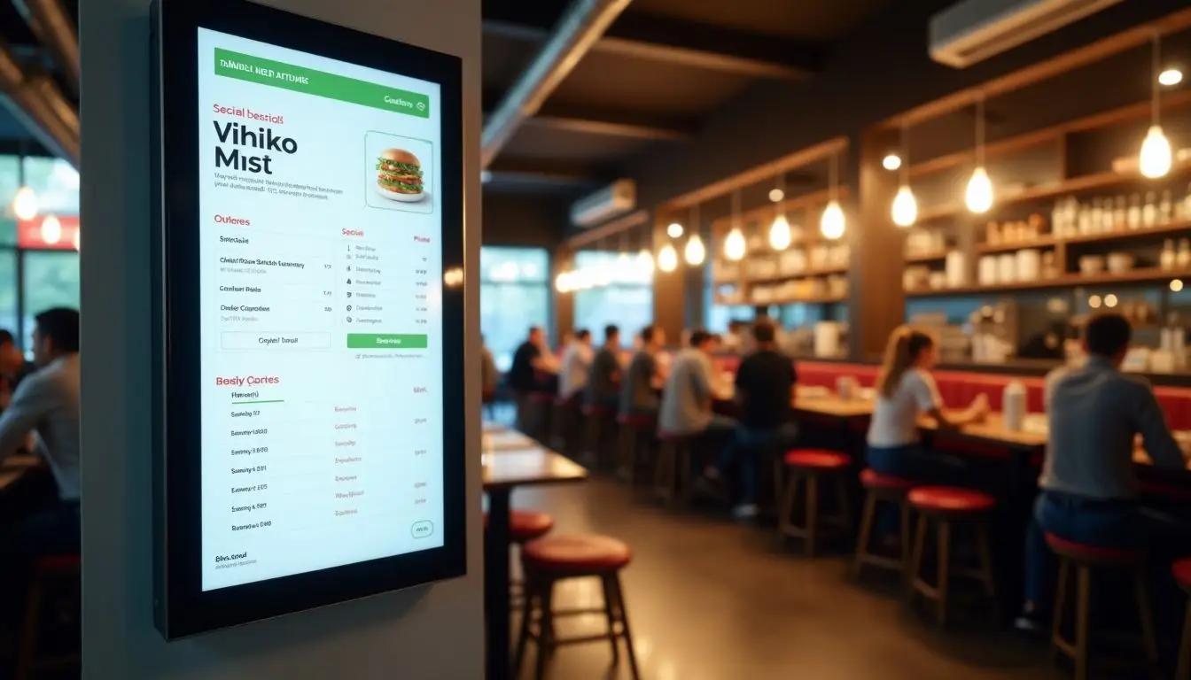 A modern restaurant with digital menu and trendy decor.