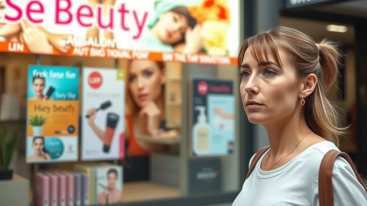 A woman walking by a beauty salon catches sight of the vibrant digital sign. A woman walking by a beauty salon catches sight of the vibrant digital sign.