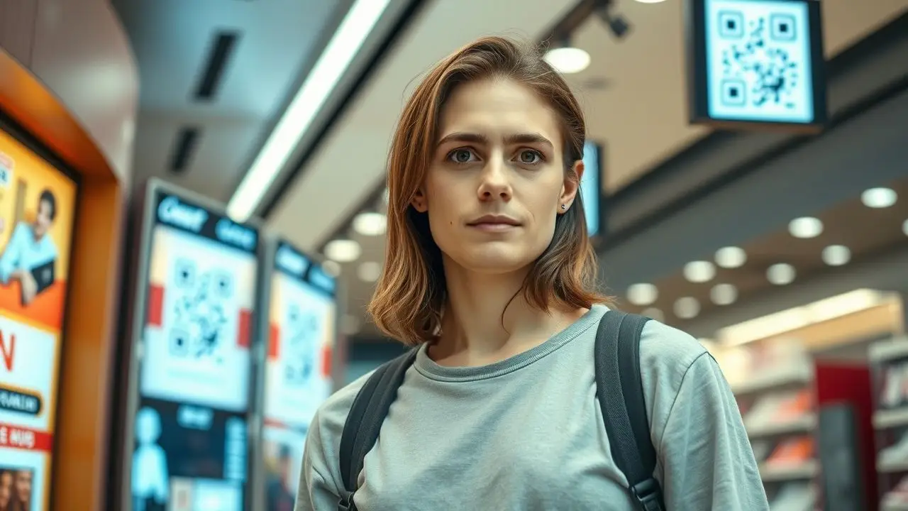 A person stands in a modern tech-filled retail store.