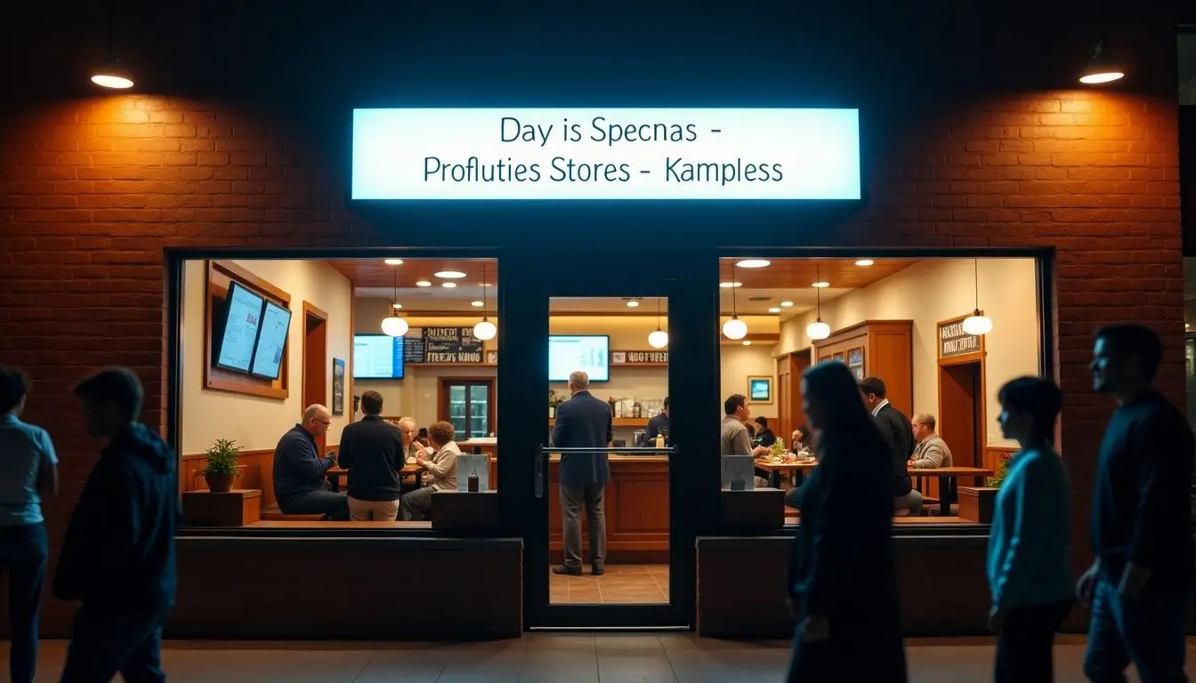 A digital signage display advertises specials at a busy restaurant.