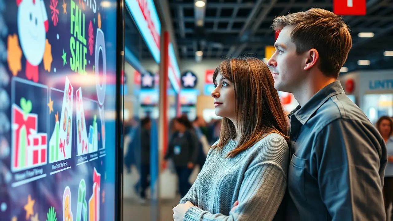 A couple in a retail store during the holiday season.