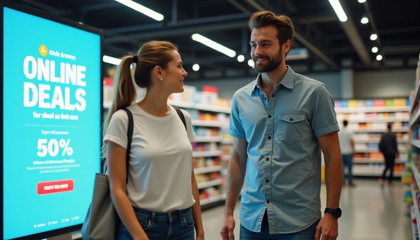 A couple in their 30s shopping in a modern store. A couple in their 30s shopping in a modern store.