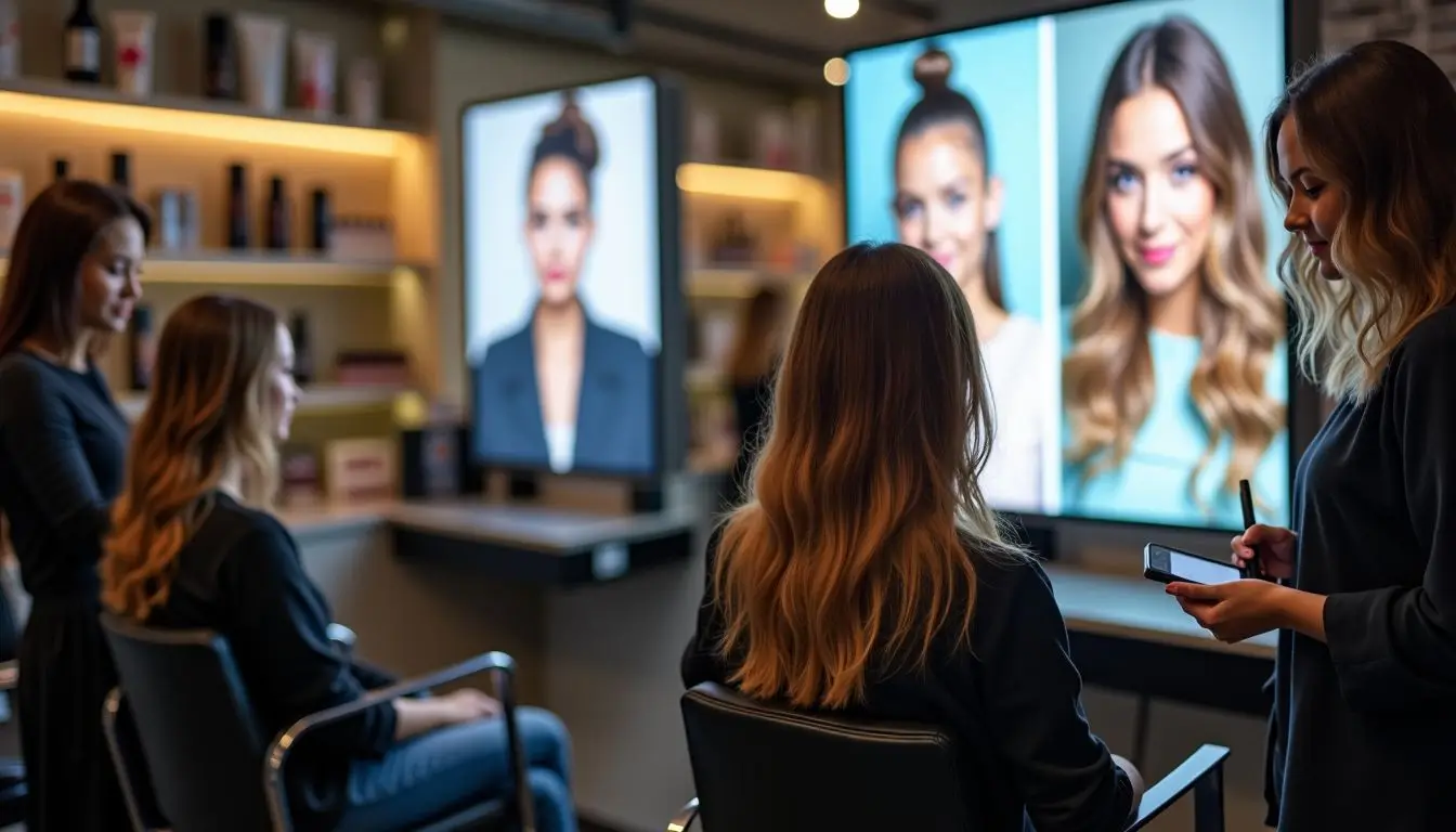 A beauty salon with trendy hair displays and professional tools. A beauty salon with trendy hair displays and professional tools.