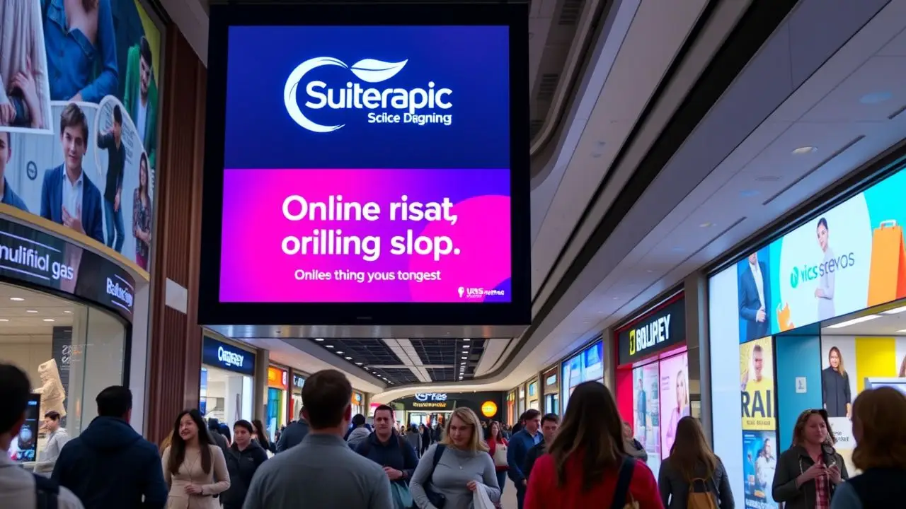 A digital display in a shopping mall encouraging online shopping. A digital display in a shopping mall encouraging online shopping.