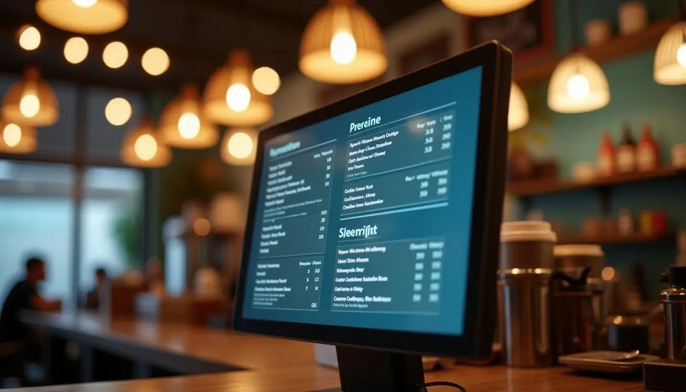 A digital menu board in a cozy cafe featuring personalized coffee promotions. A digital menu board in a cozy cafe featuring personalized coffee promotions.