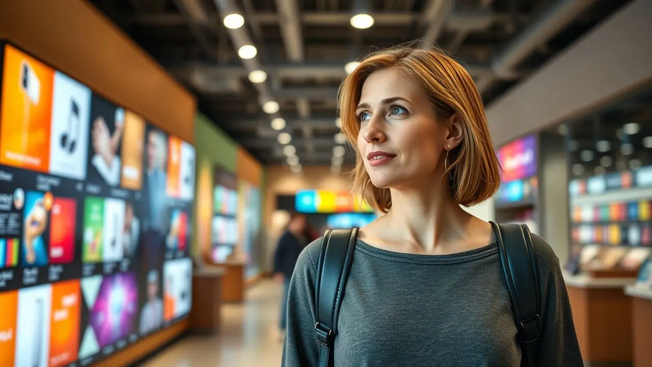 A woman shopping in a store with advanced AI technology.