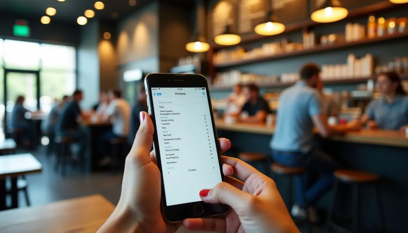 A modern restaurant with touchless interactive menu on digital screen. A modern restaurant with touchless interactive menu on digital screen.