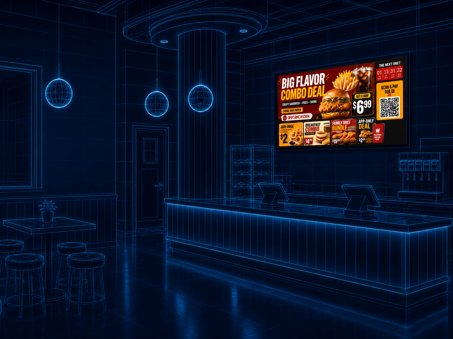 Restaurant digital signage scene