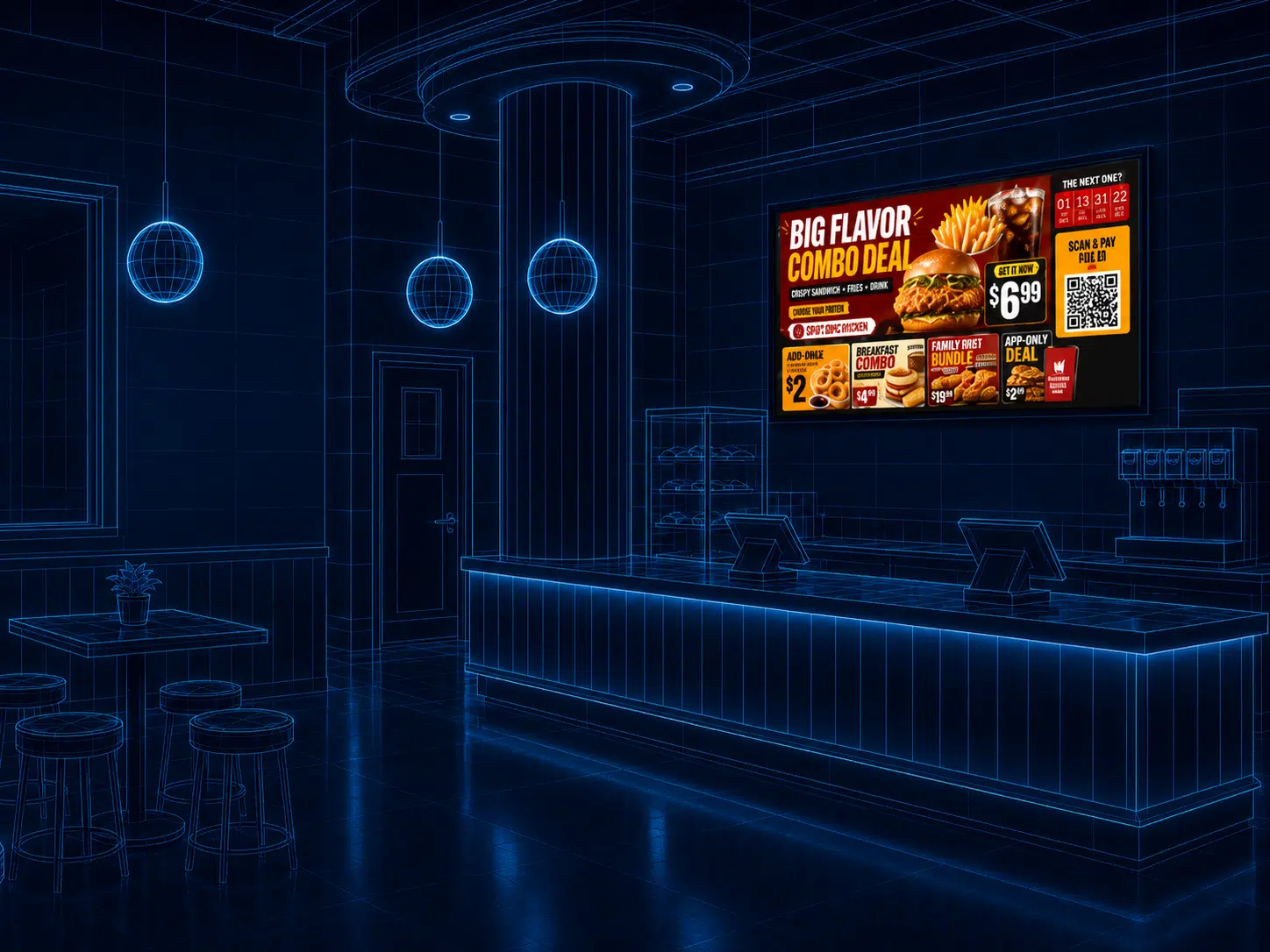Restaurant digital signage scene