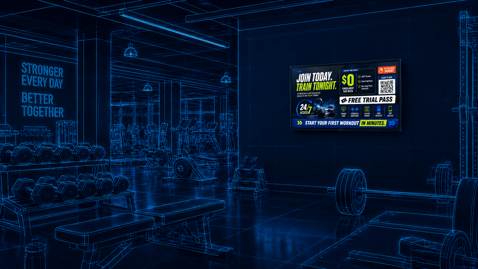Fitness digital signage scene