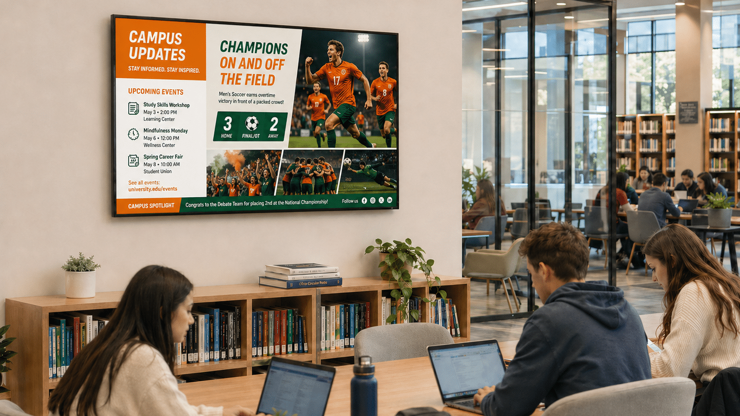 Using digital signs in Educational space make it easier for updates to events and schedules.
