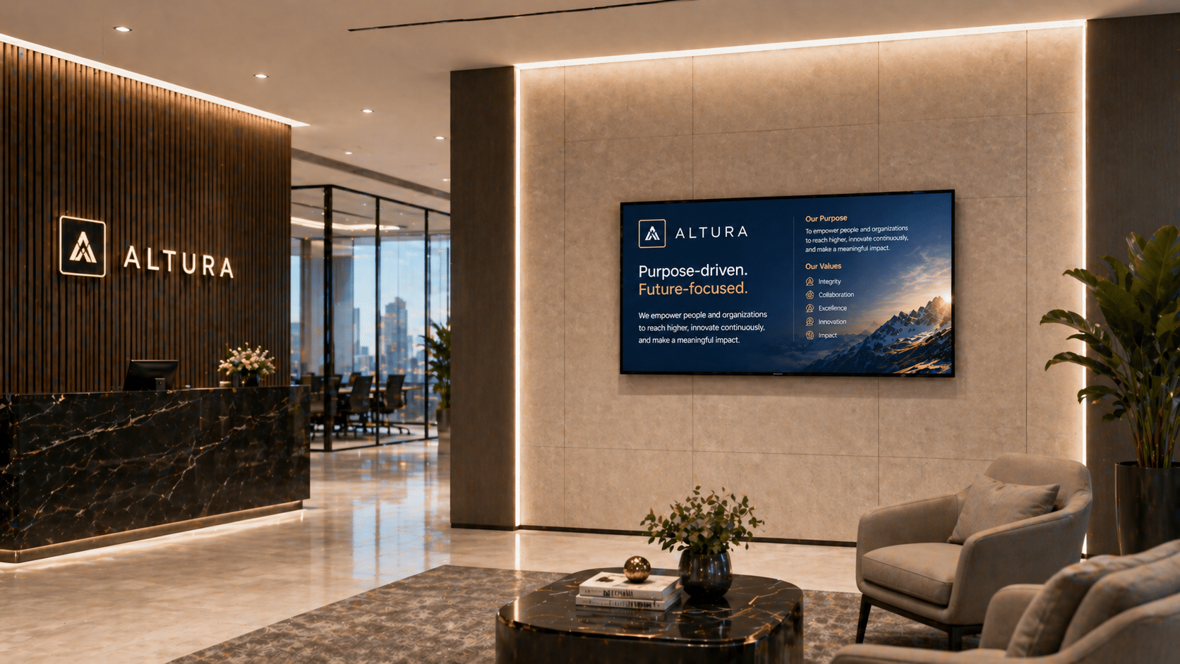 Welcome guests with clear, branded on-screen communication.
